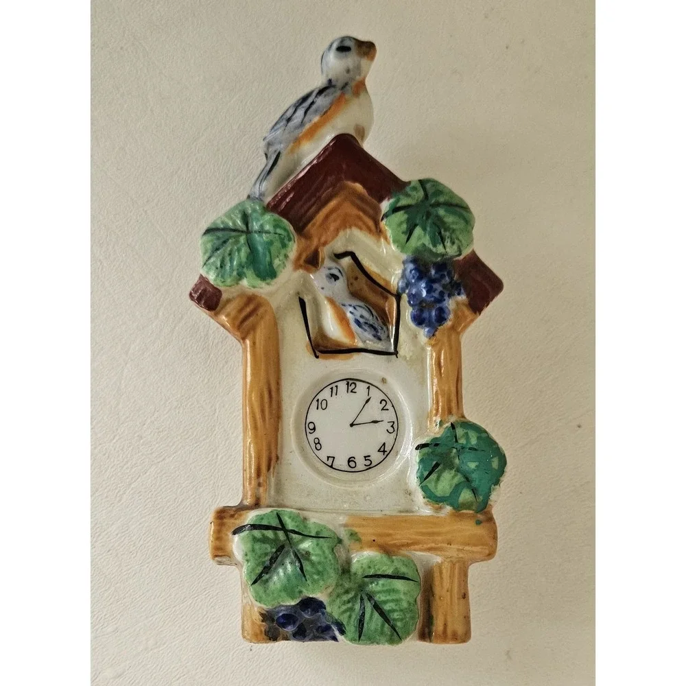 Vintage Cuckoo Clock Wall Pocket Blue Birds Japan